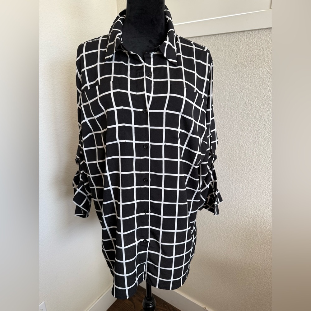 Calvin Klein Collection Black and White Grid Button Down Shirt